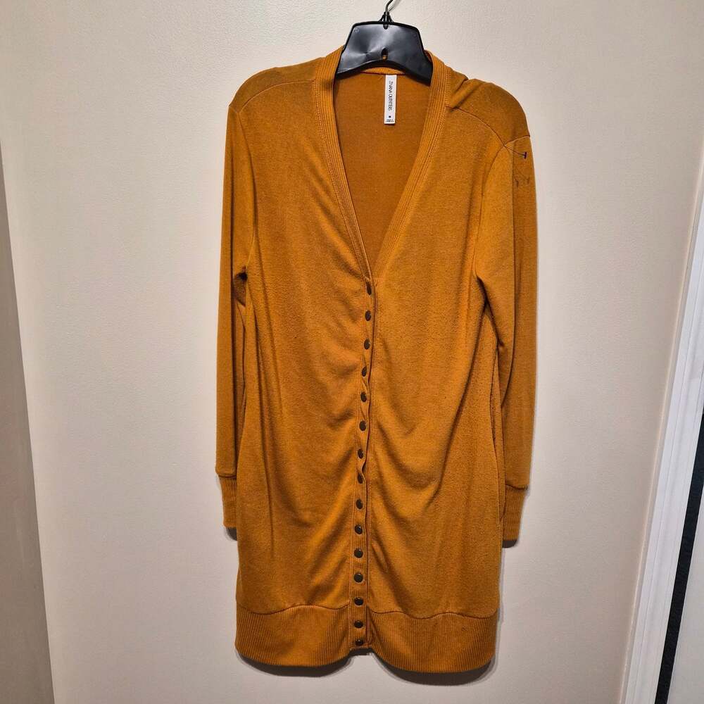 Zenana Outfitters Medium Gold/Mustard Snap Front Cardigan Long Oversized